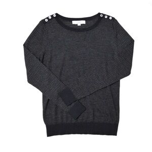 NWOT LOFT Lightweight Wool Blend Striped Knit Sweater Navy Gray Stripe Size XS